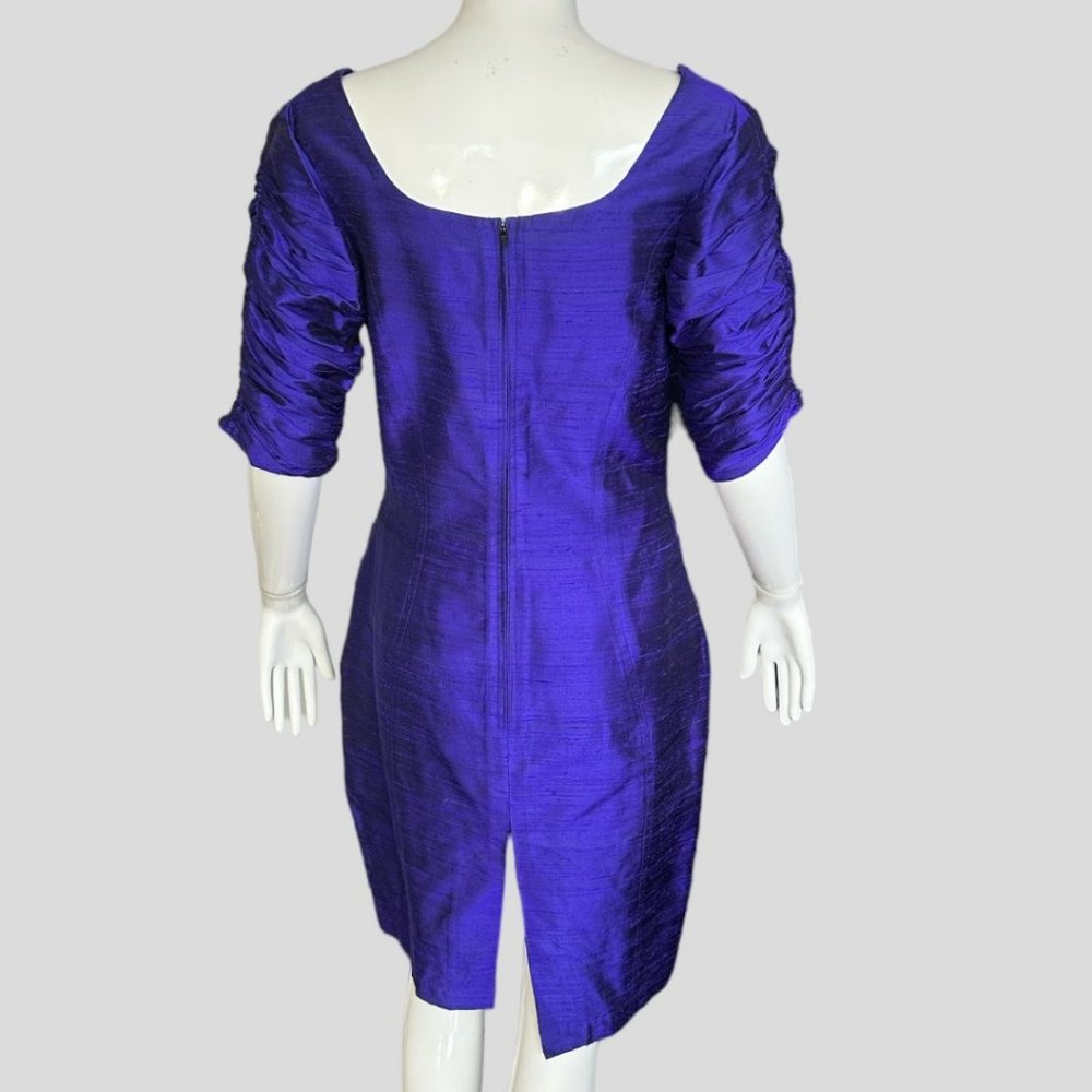 VINTAGE KANAK 100% SILK ROYAL PURPLE RUCHED DRESS (SZ 8) - Picture 7 of 12